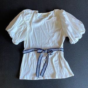 maeve by anthropologie white puff sleeve top